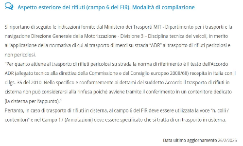 Trasporto rifiuti pericolosi e FIR, aggiornata FAQ sul portale RENTRI